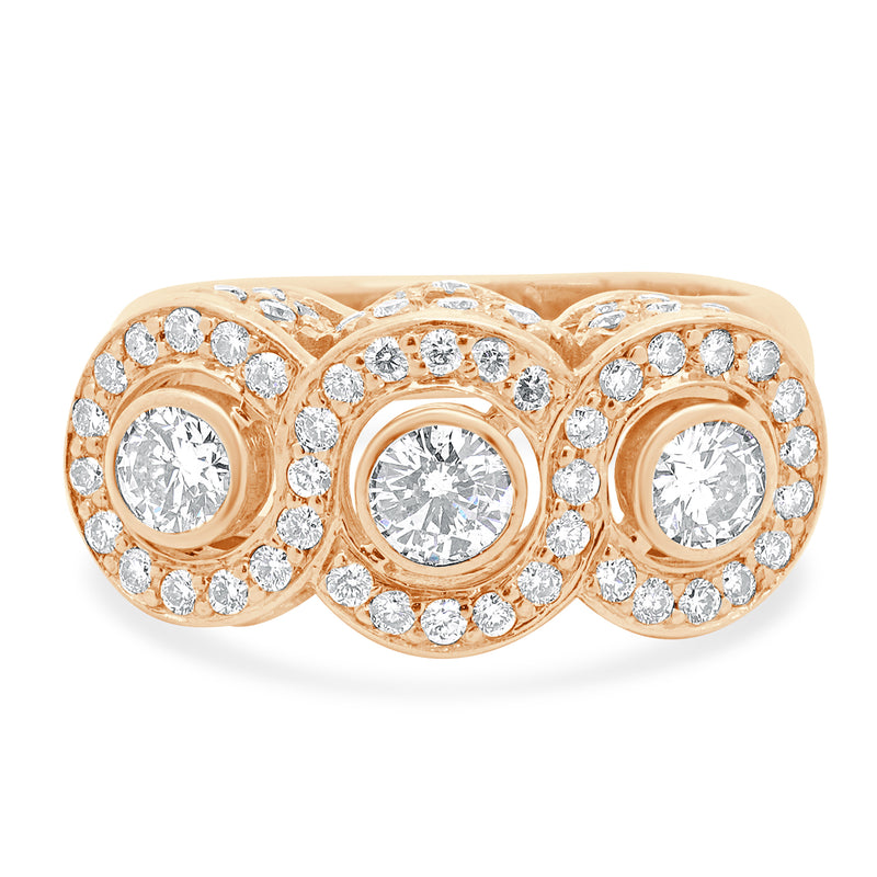 14 Karat Rose Gold Three Diamond Inline Ring