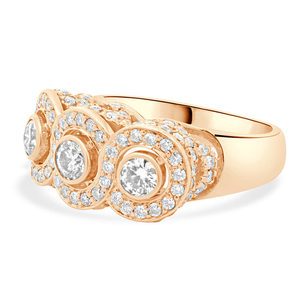 14 Karat Rose Gold Three Diamond Inline Ring