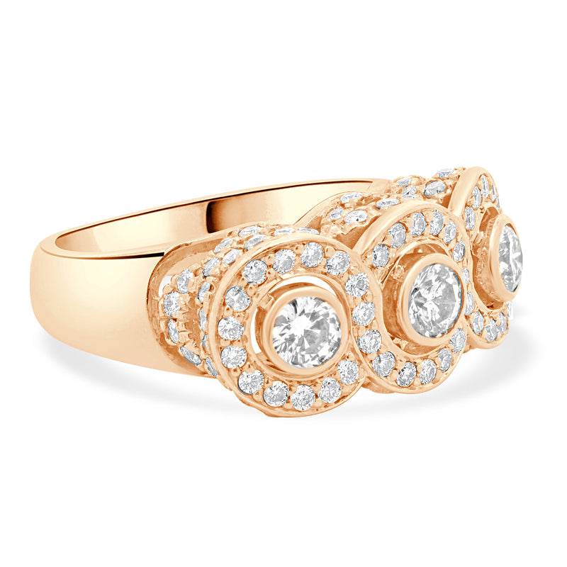 14 Karat Rose Gold Three Diamond Inline Ring