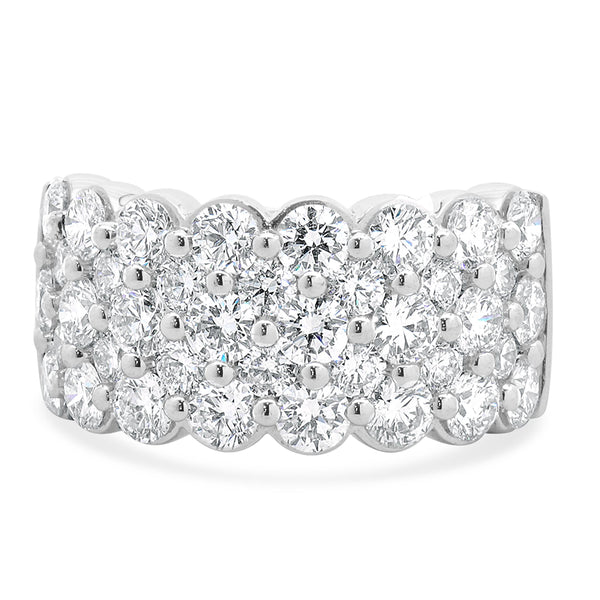14 Karat White Gold Three Row Diamond Band