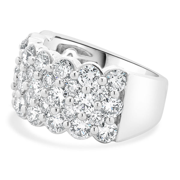 14 Karat White Gold Three Row Diamond Band