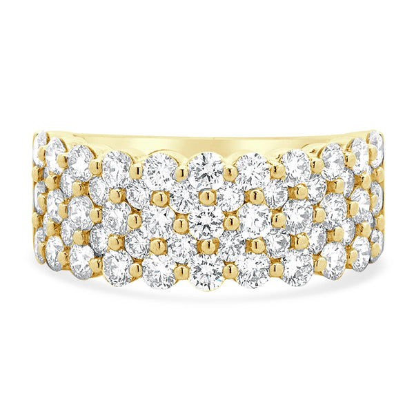 14 Karat Yellow Gold Five Row Diamond Band