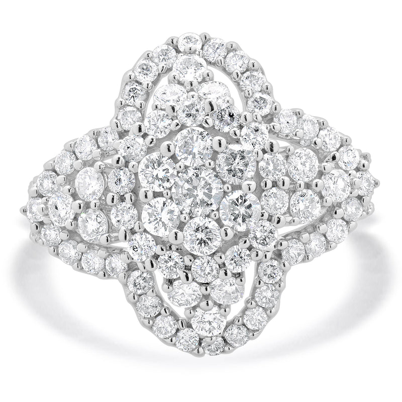 14 Karat White Gold Daisy Halo Cluster Diamond Ring