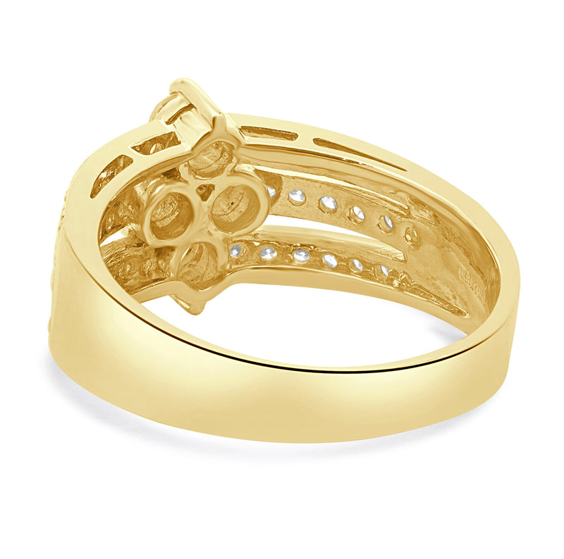 18 Karat Yellow Gold Three Row Diamond Cluster Ring