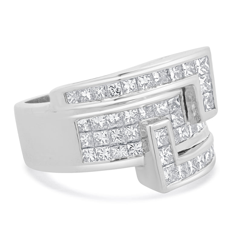 18 Karat White Gold Invisible Set Diamond Bypass Ring