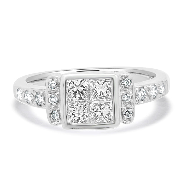 14 Karat White Gold Invisible Set Princess Cut Diamond Ring