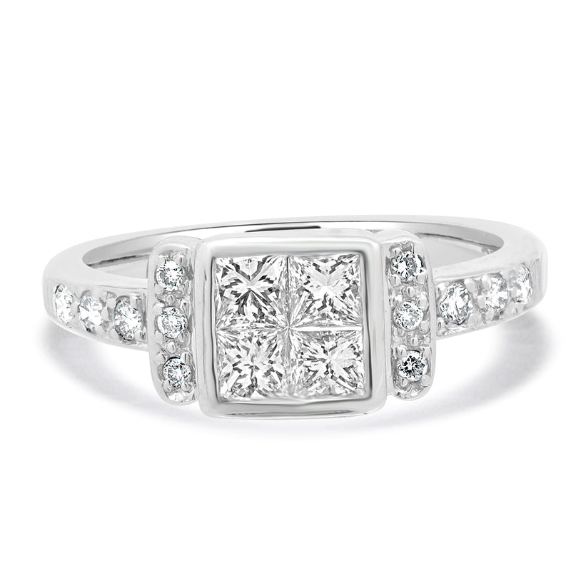 14 Karat White Gold Invisible Set Princess Cut Diamond Ring