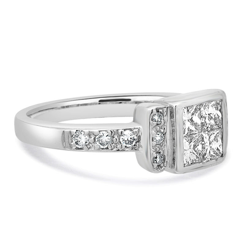 14 Karat White Gold Invisible Set Princess Cut Diamond Ring
