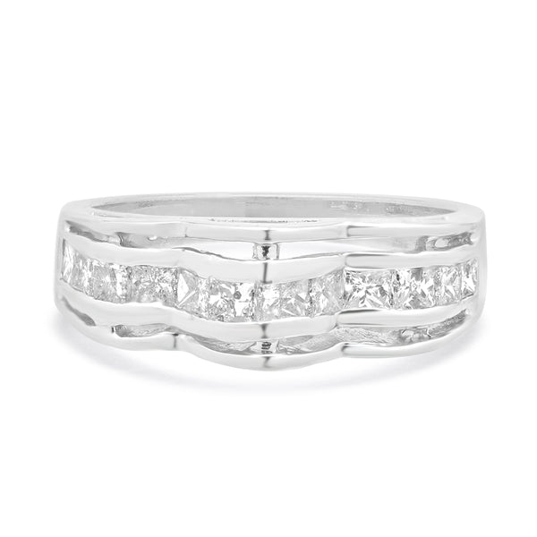 Platinum Princess Cut Channel Set Wave Diamond Ring