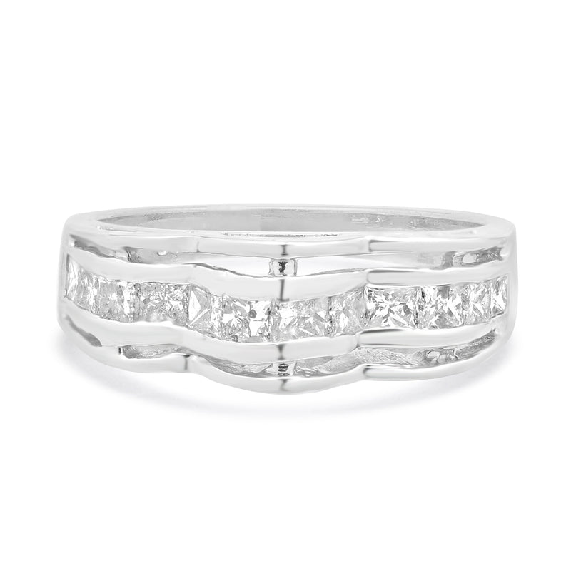 Platinum Princess Cut Channel Set Wave Diamond Ring