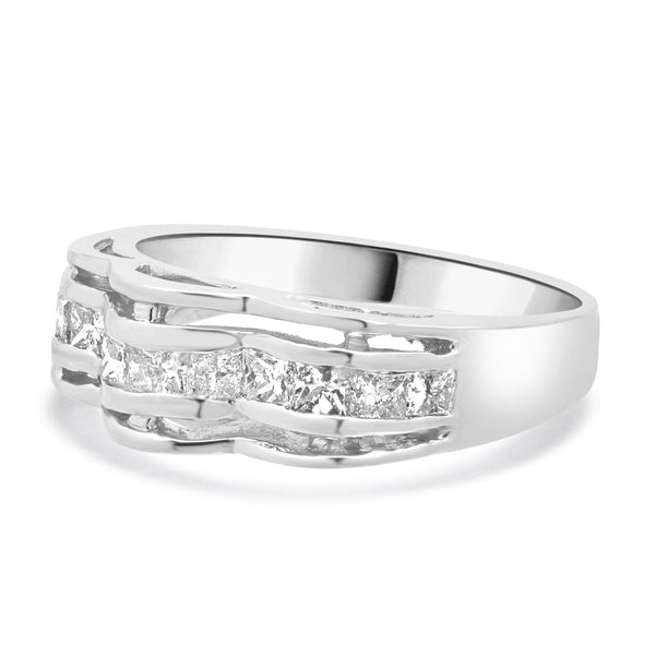 Platinum Princess Cut Channel Set Wave Diamond Ring