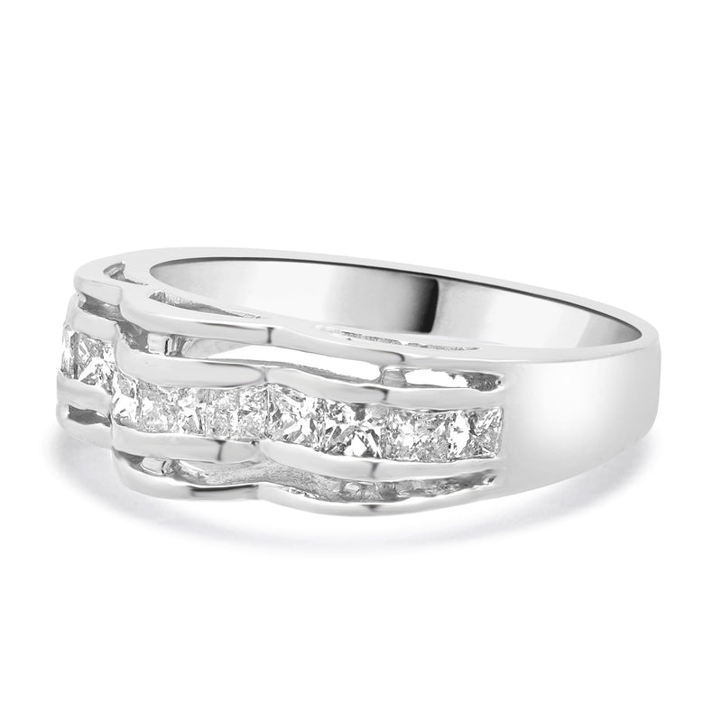 Platinum Princess Cut Channel Set Wave Diamond Ring