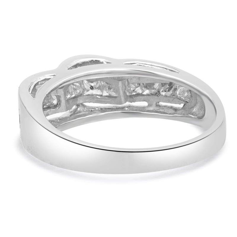 Platinum Princess Cut Channel Set Wave Diamond Ring