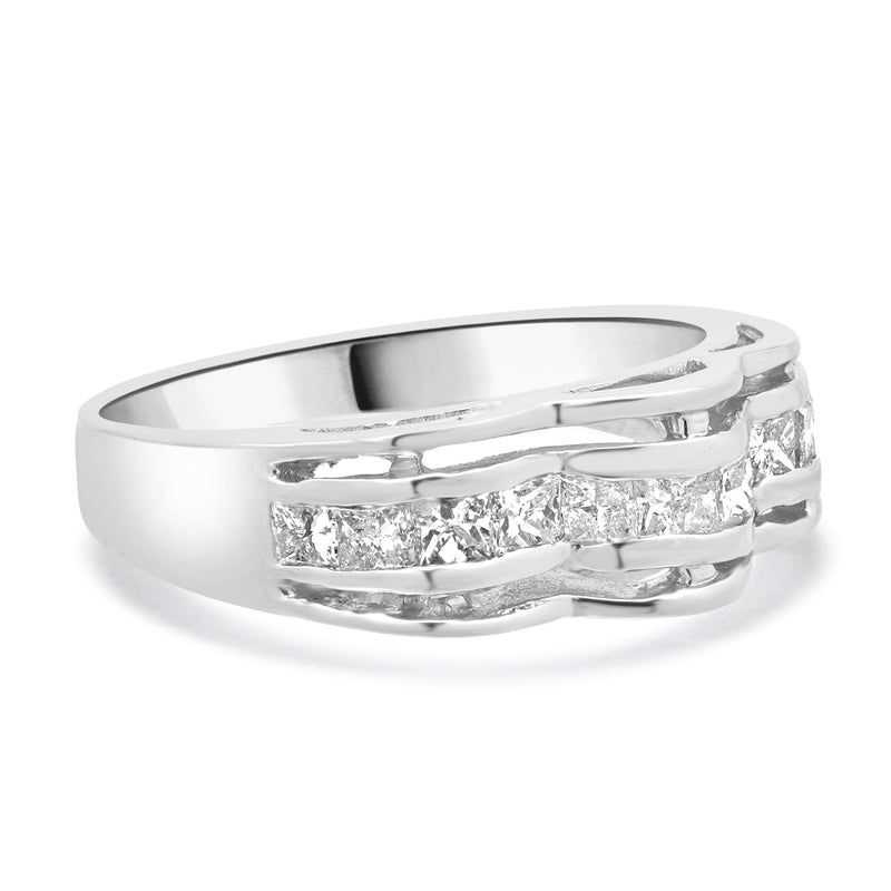 Platinum Princess Cut Channel Set Wave Diamond Ring