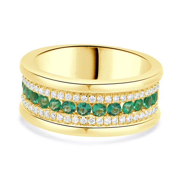 14 Karat Yellow Gold Emerald and Diamond Ring