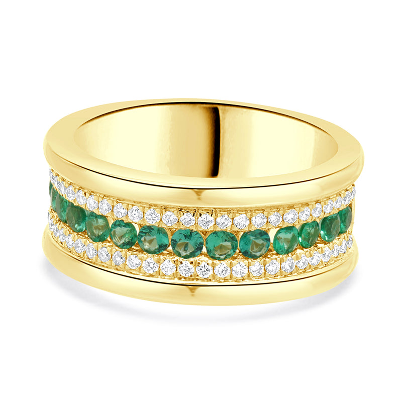 14 Karat Yellow Gold Emerald and Diamond Ring