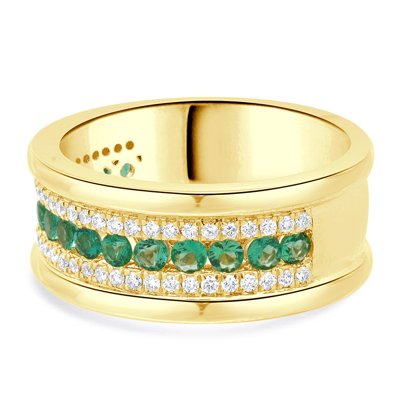 14 Karat Yellow Gold Emerald and Diamond Ring
