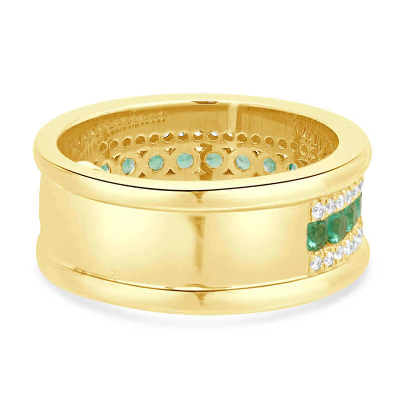 14 Karat Yellow Gold Emerald and Diamond Ring