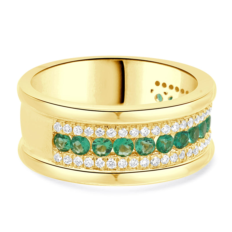 14 Karat Yellow Gold Emerald and Diamond Ring