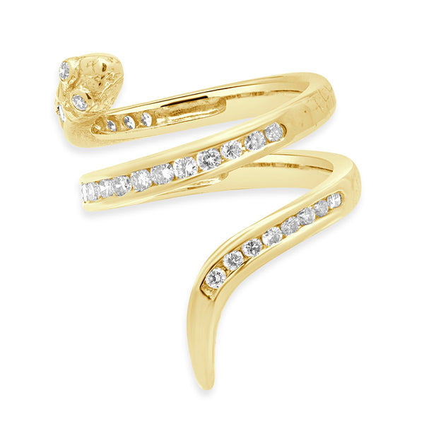 18K Yellow Gold Diamond Coiled Snake Ring