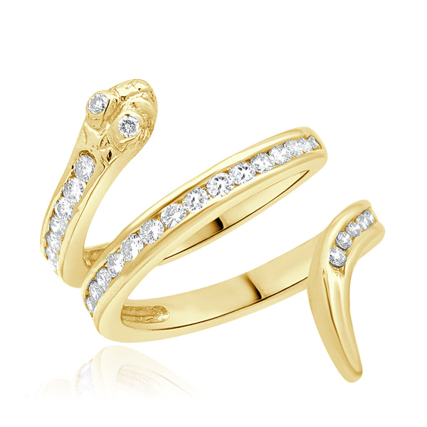 18K Yellow Gold Diamond Coiled Snake Ring