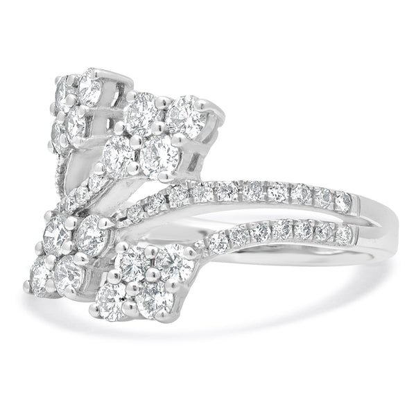 14 Karat White Gold Diamond 4 Cluster Bypass Ring