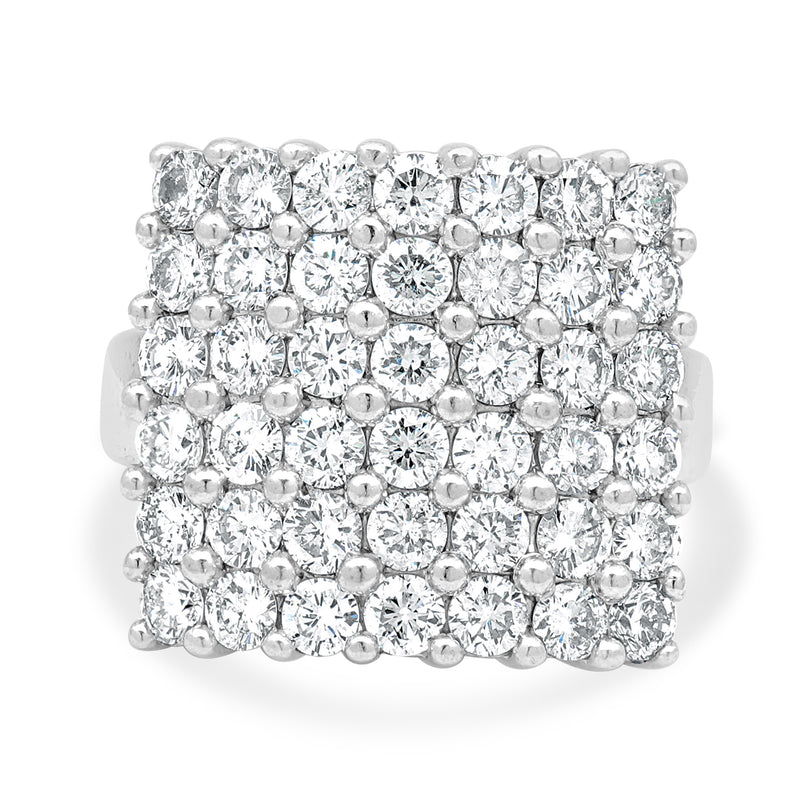 14 Karat White Gold 6-Row Prong Set Round Diamond Square Ring – The ...