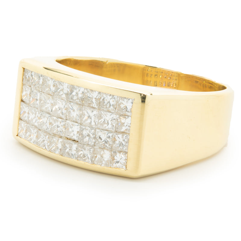 18 Karat Yellow Gold Invisible Set Diamond Gents Ring