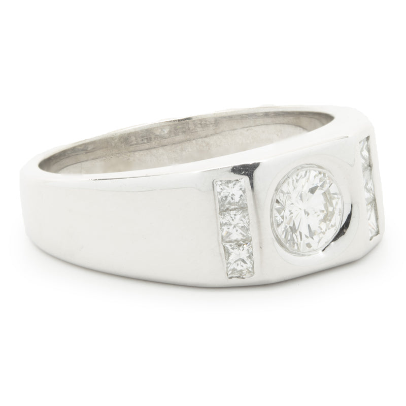 14 Karat White Gold Bezel Set Diamond Signet Ring