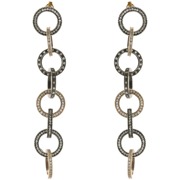 18k Yellow Gold with Black Rhodium Circle Link Earrings