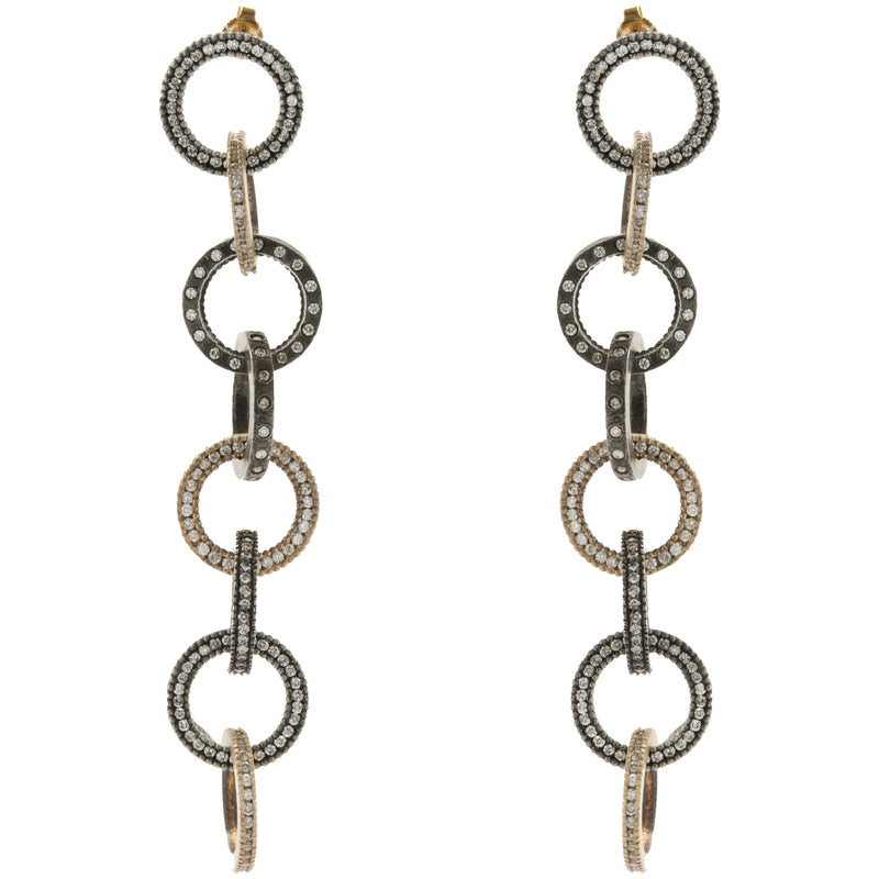 18k Yellow Gold with Black Rhodium Circle Link Earrings