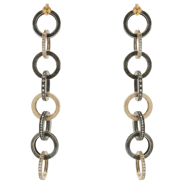 18k Yellow Gold with Black Rhodium Circle Link Earrings