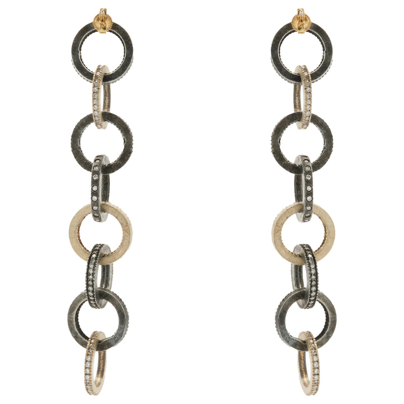 18k Yellow Gold with Black Rhodium Circle Link Earrings