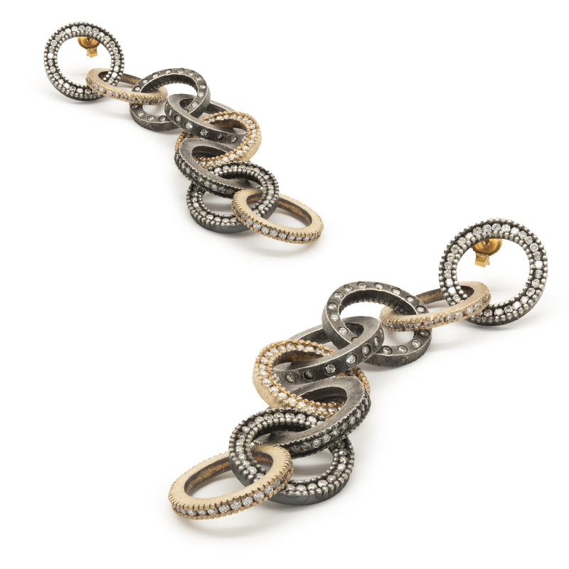 18k Yellow Gold with Black Rhodium Circle Link Earrings