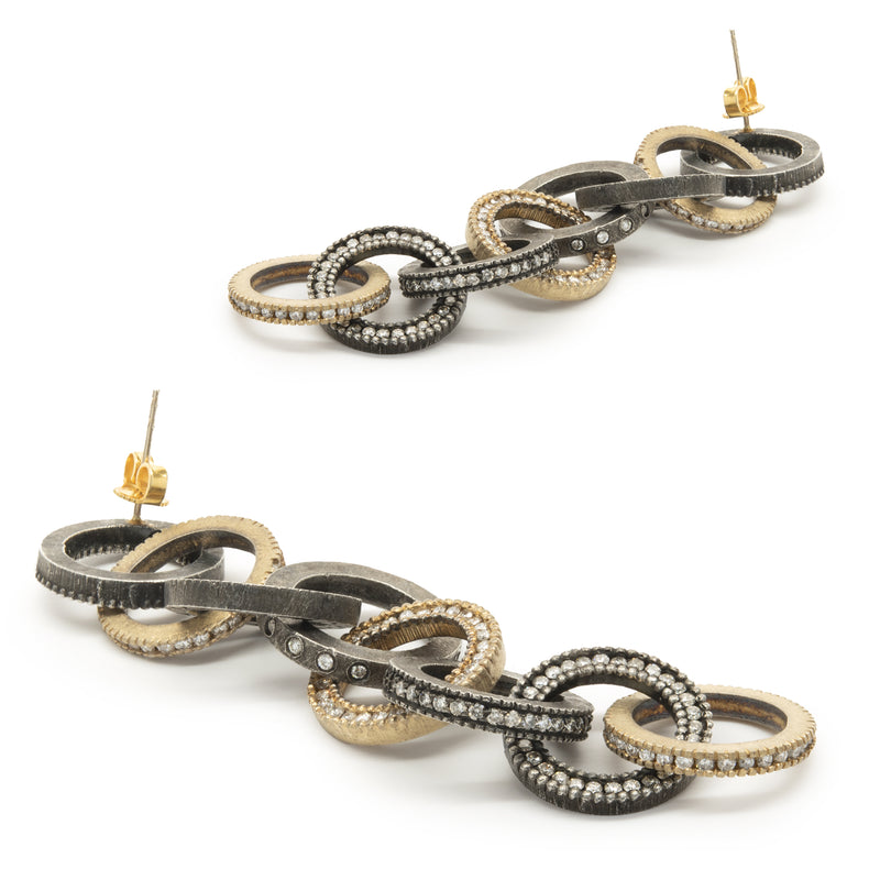 18k Yellow Gold with Black Rhodium Circle Link Earrings