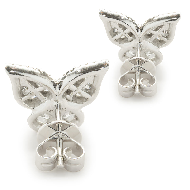 14 Karat White Gold Mosaic Set Diamond Butterfly Stud Earrings