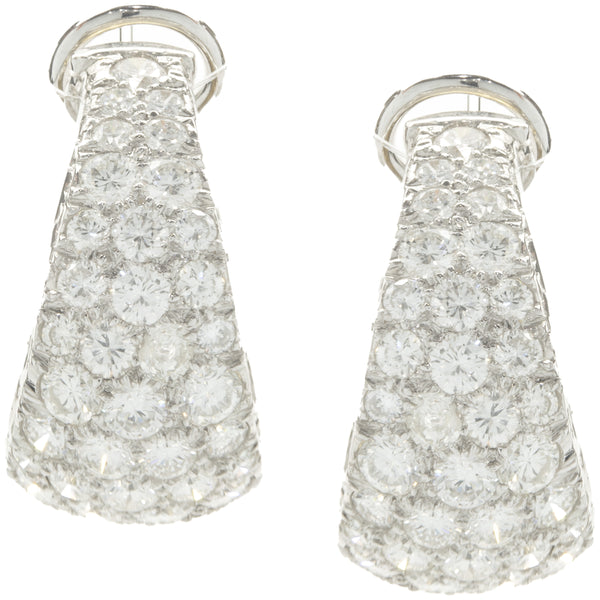 14 Karat White Gold Pave Diamond J Style Hoop Earrings