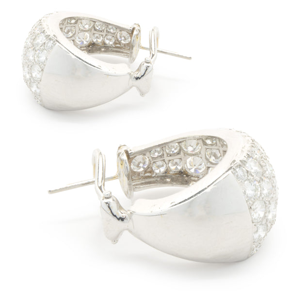 14 Karat White Gold Pave Diamond J Style Hoop Earrings