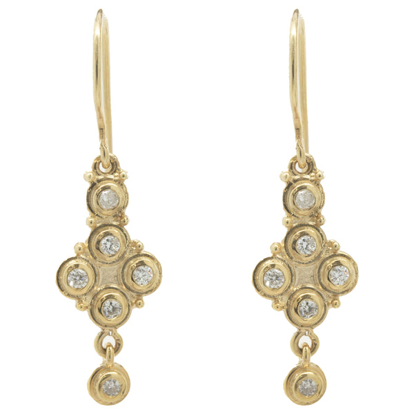 14 Karat Yellow Gold Vintage Style Bezel Set Diamond Drop Earrings