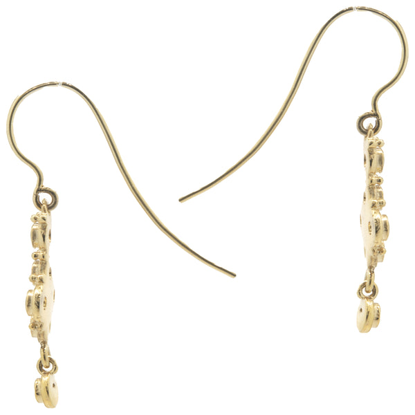 14 Karat Yellow Gold Vintage Style Bezel Set Diamond Drop Earrings