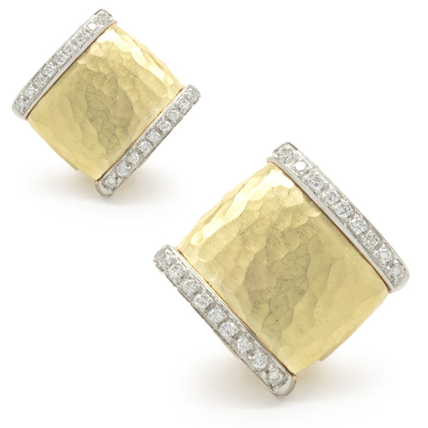 Vendorafa 18k Yellow Gold Hammered Diamond Earrings