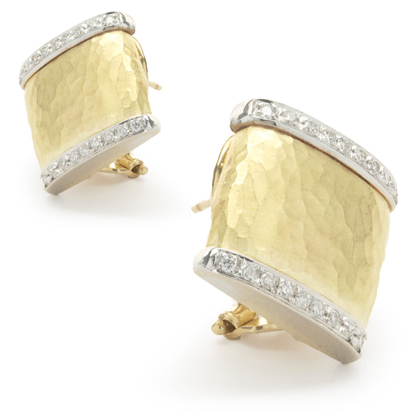 Vendorafa 18k Yellow Gold Hammered Diamond Earrings