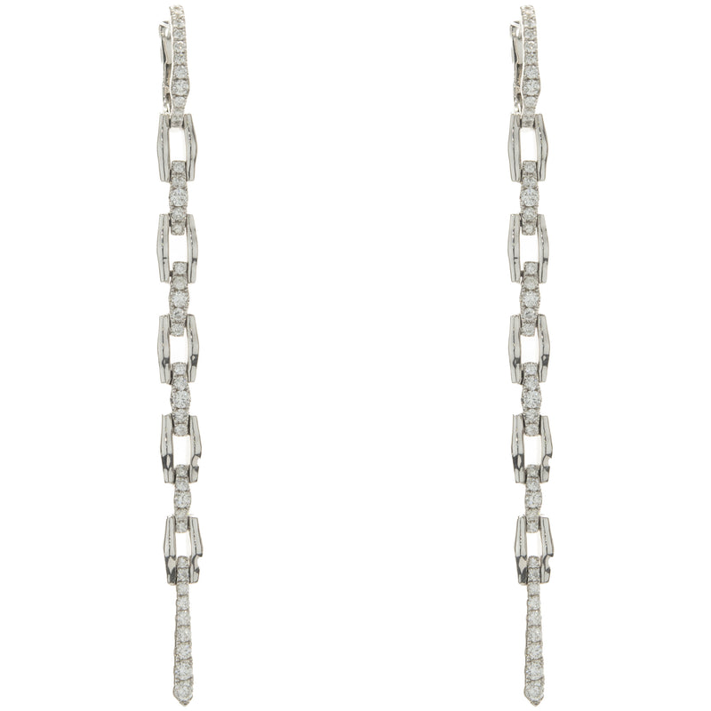 18 Karat White Gold Diamond Link Drop Earrings