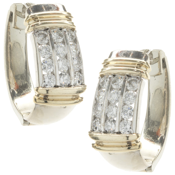 14 Karat White & Yellow Gold Channel Set Diamond Earrings