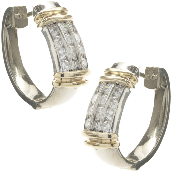 14 Karat White & Yellow Gold Channel Set Diamond Earrings