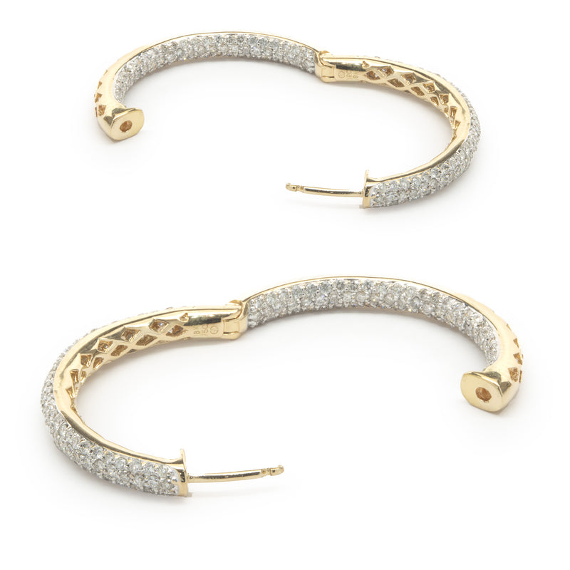 18 Karat Yellow Gold Pave Diamond Inside Outside Hoop Earrings