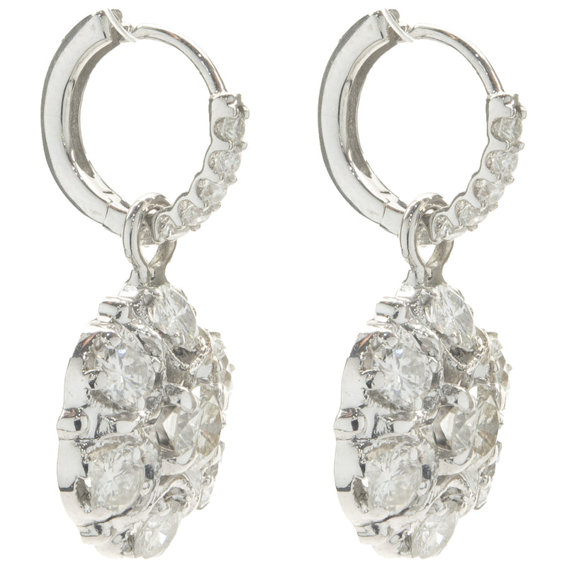 14 Karat White Gold Vintage Diamond Cluster Drop Earrings