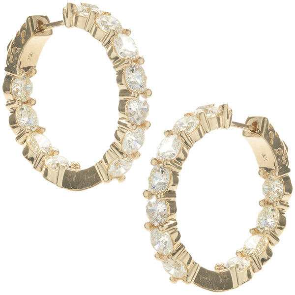 18 Karat Yellow Gold Diamond Inside Outside Hoop Earrings
