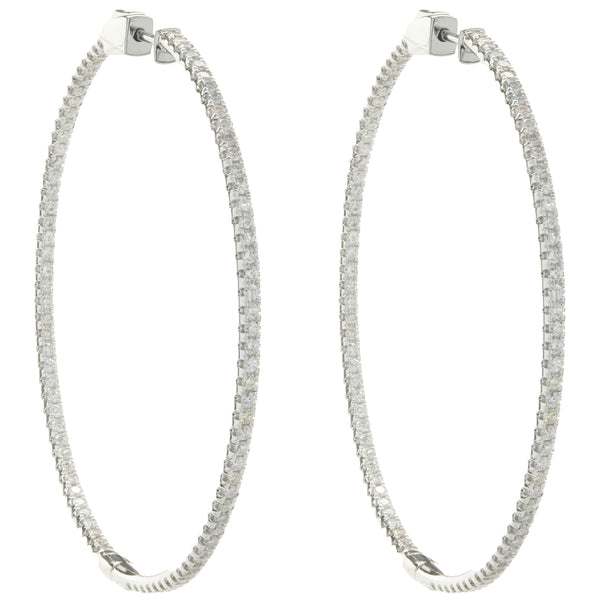 18 Karat White Gold Diamond Inside Outside Hoop Earrings
