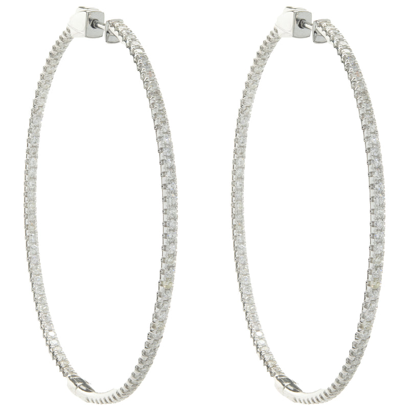 18 Karat White Gold Diamond Inside Outside Hoop Earrings